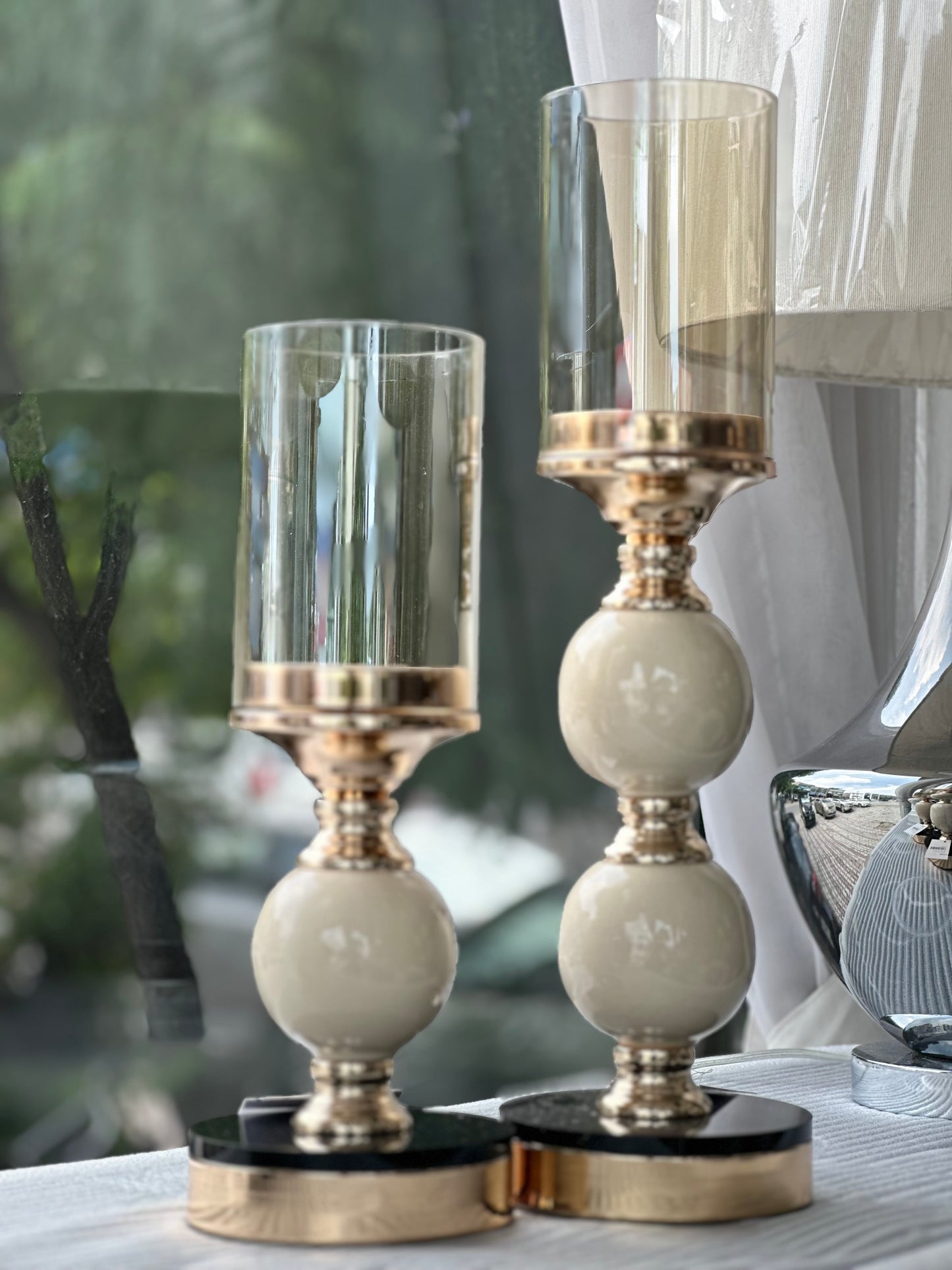 Golden marble Candle holder Large
