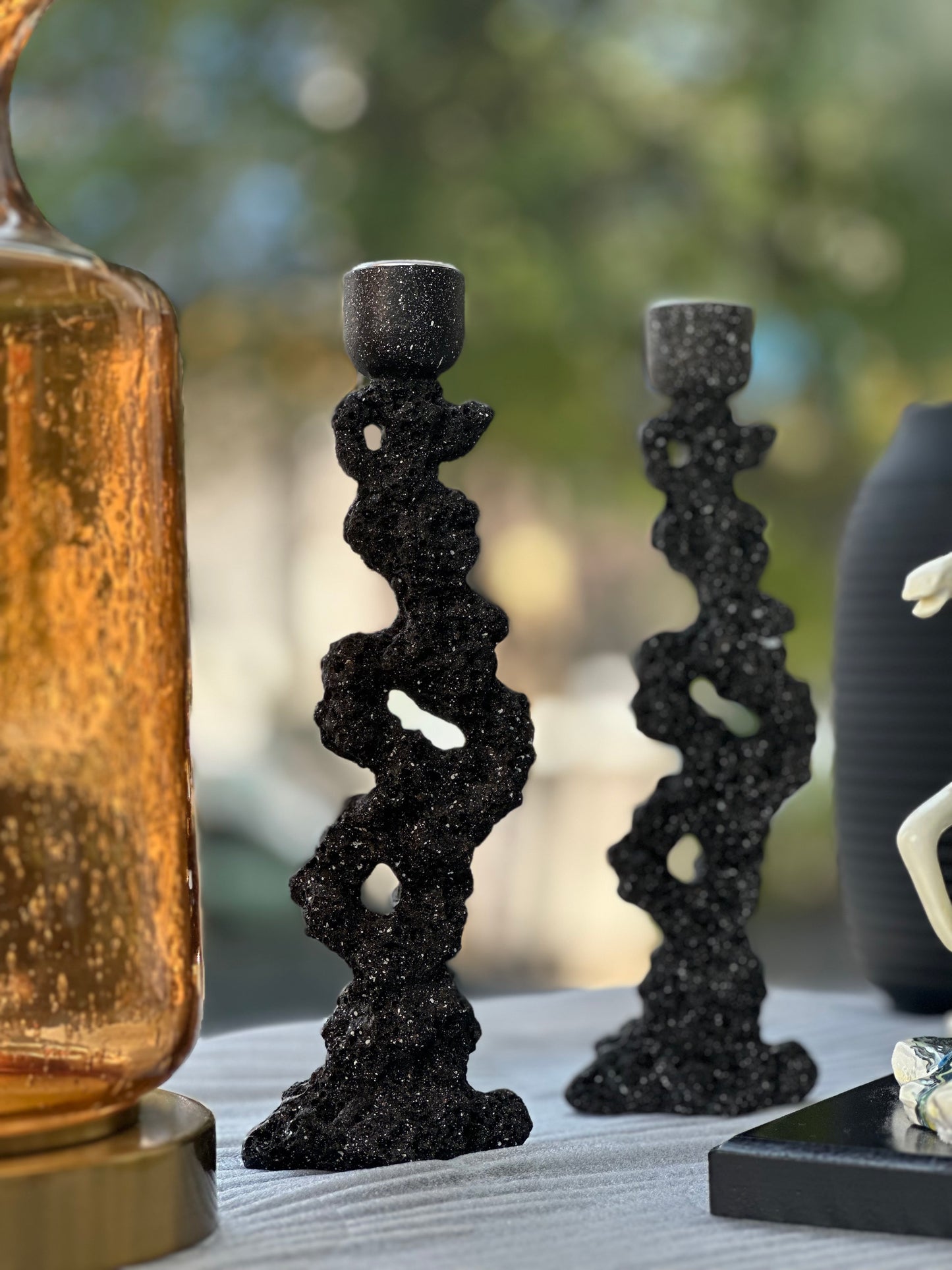Textured black candle holder