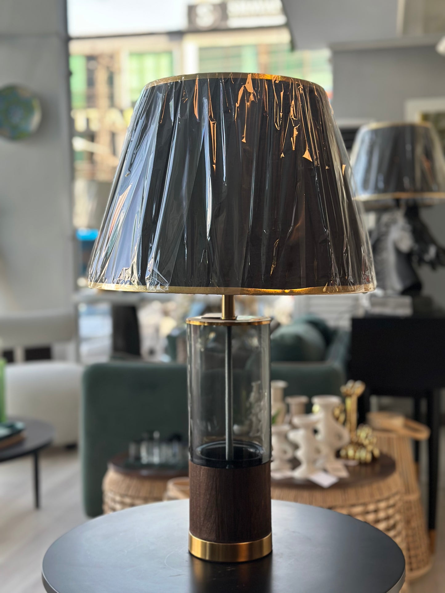Wooden Base Glass Lamp pair