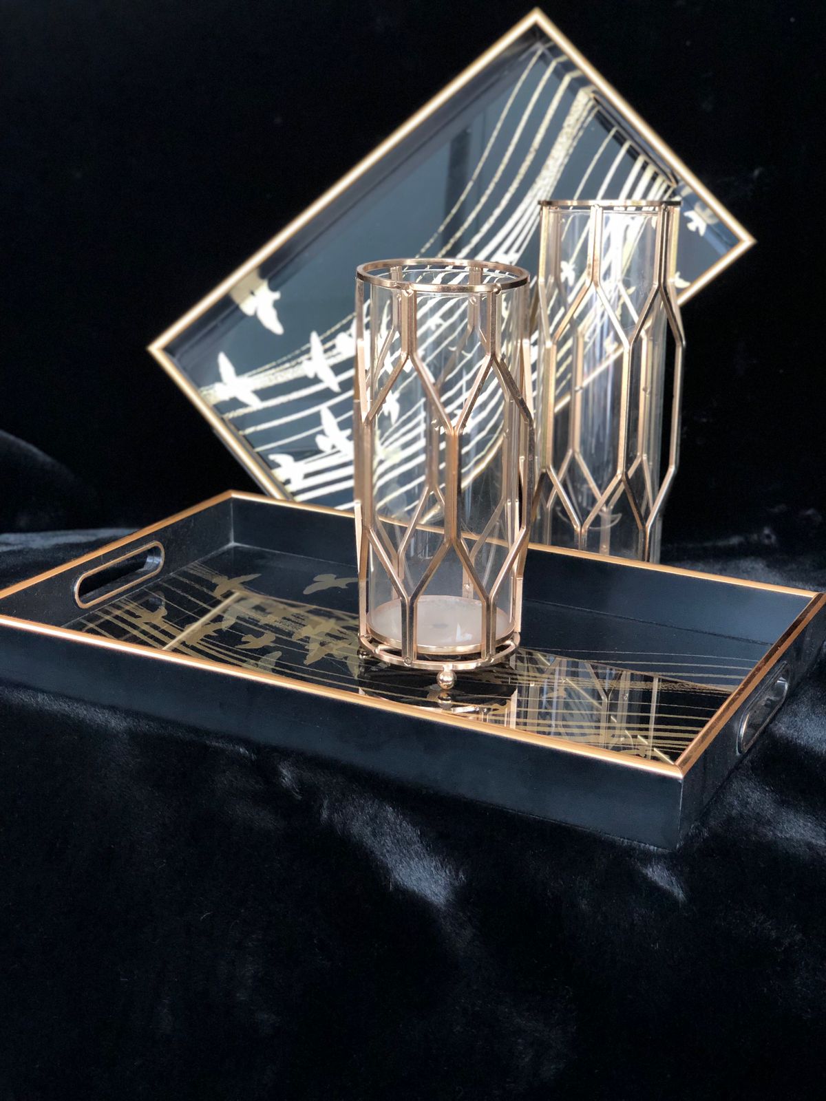 Black & Gold Wooden Resin Tray