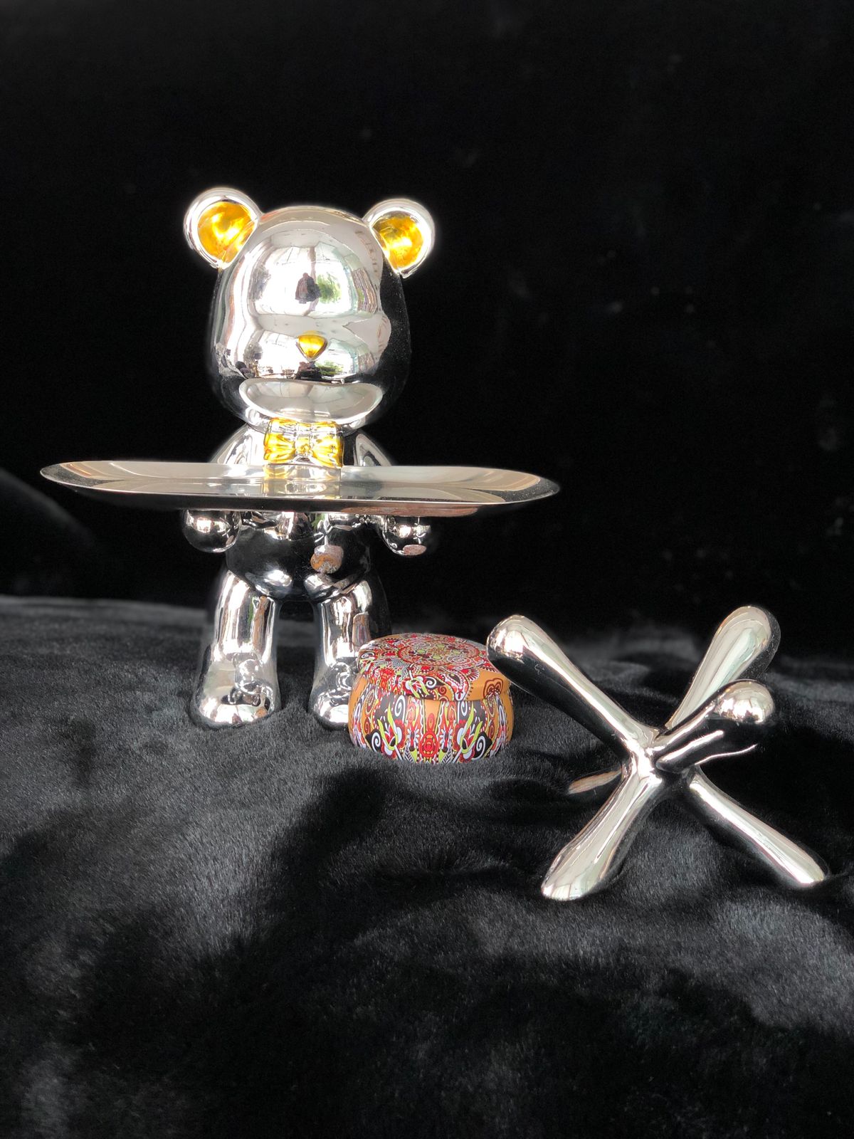 Silver Metal Teddy Artefact Tray