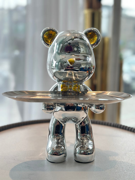 Silver Metal Teddy Artefact Tray