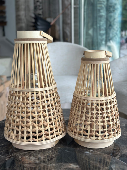 Cane lantern lamp with candle