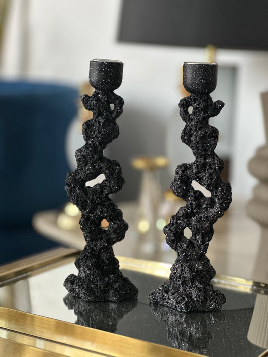 Textured black candle holder
