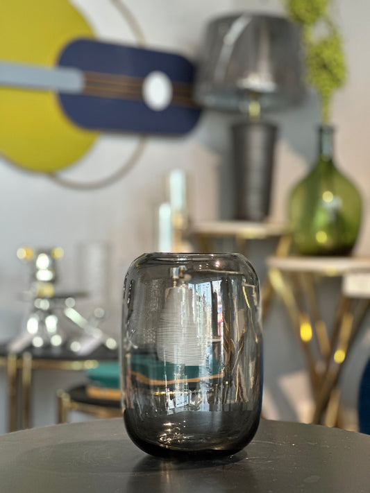 Round glass black vase