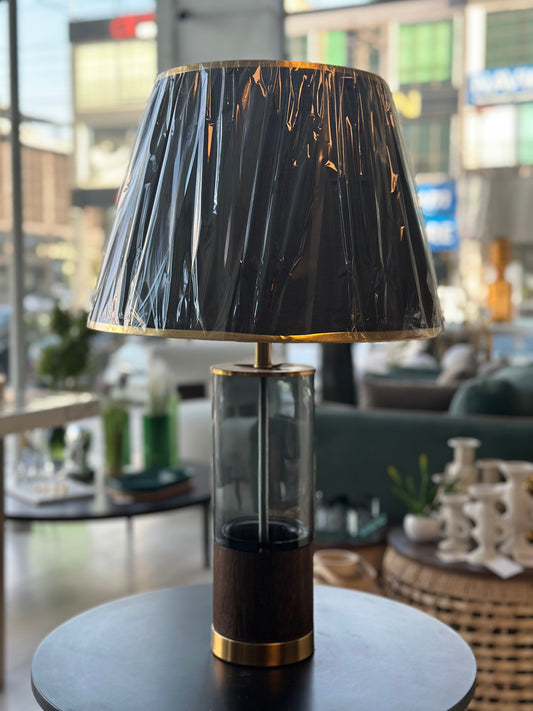 Wooden Base Glass Lamp pair